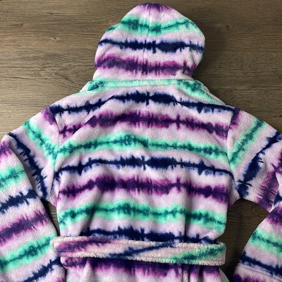 Cat & Jack Girls Purple Blue Green Tie Dye Fleece Bath Robe, size M 7-8 - Picture 9 of 9